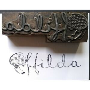Hilda Printer Block Ink Stamp Letter Press Vintage Atlantic City Ladies Face